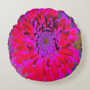 Abstract Magenta, Purple and Red Dahlia Flower Round Cushion