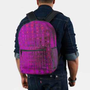 Abstract Magenta Retro Boomerang Waves Printed Backpack