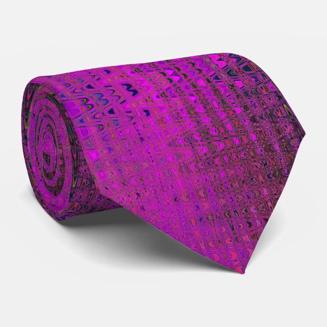 Abstract Magenta Retro Boomerang Waves Tie (Rolled)