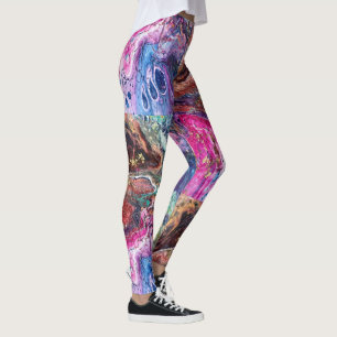 Abstract magic flowers pink gold orange blue leggings