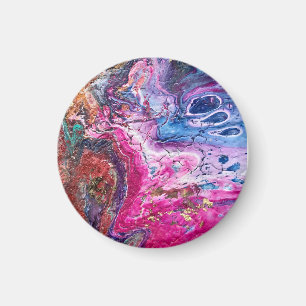 Abstract magic flowers pink gold orange blue magnet