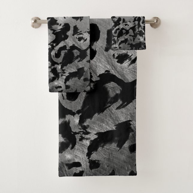 Abstract Magic - Silver Black Bath Towel Set (Insitu)