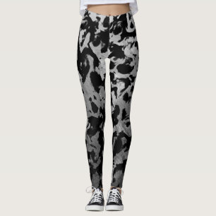 Abstract Magic - Silver Black Leggings