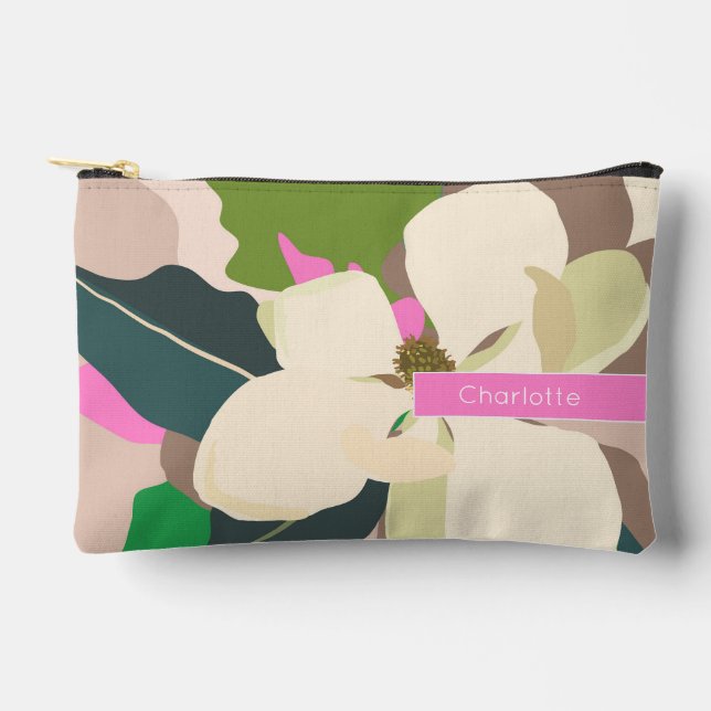 Abstract Magnolia Pastel Floral Custom Name  Accessory Pouch (Front)