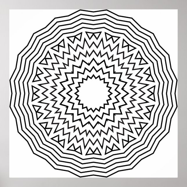 Abstract Mandala Colouring Page Zigzag Pattern Art Poster (Front)