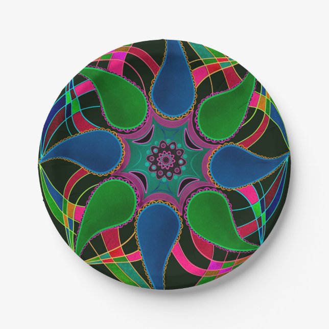 Abstract mandala east asian lace round ornamental paper plate (Front)