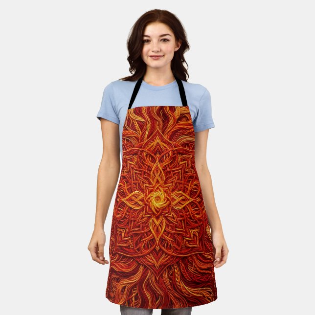Abstract Mandala Fire Red Apron (Worn)