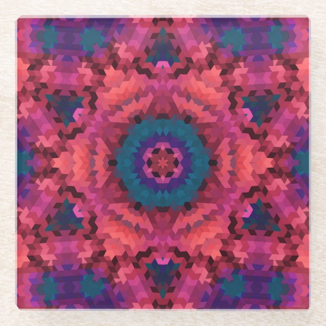 Abstract mandala kaleidoscope round circle shapes glass coaster (Front)