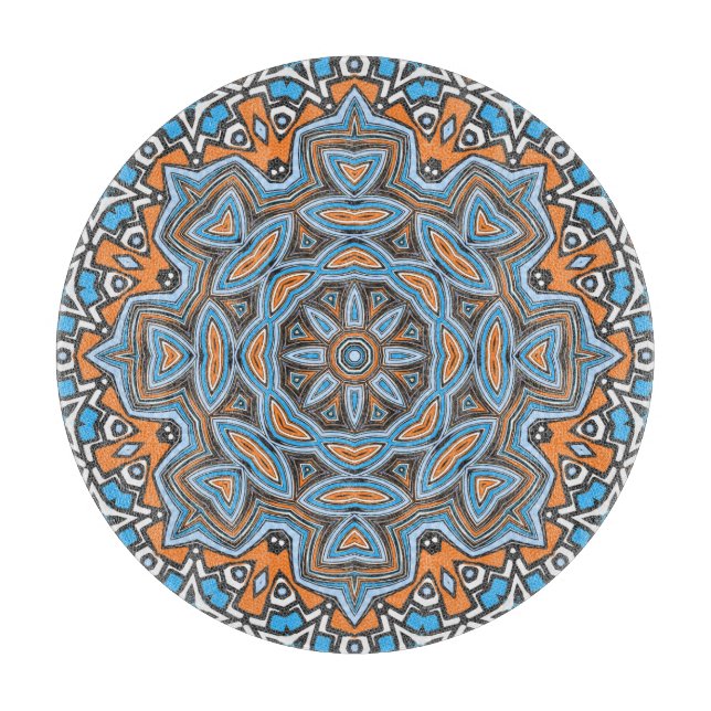 Abstract mandala round seamless pattern kaleidosco cutting board (Front)