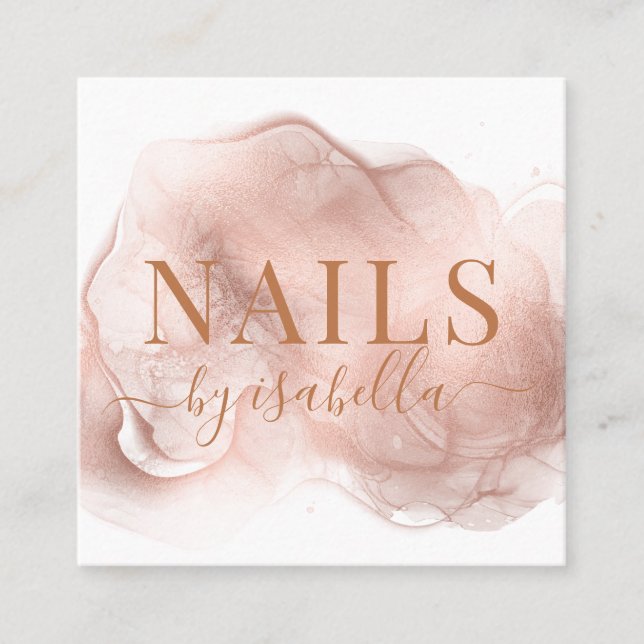 Abstract Manicurist Nail Salon Copper Glitter Square Business Card (Front)