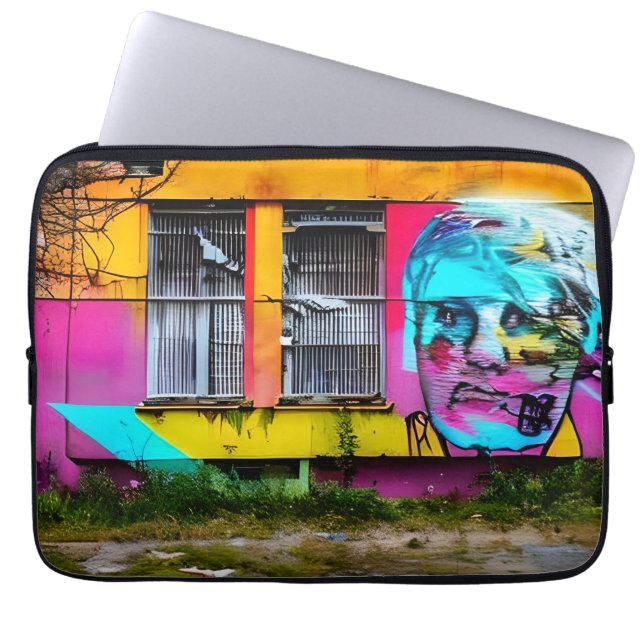 Abstract Man's Face Abandoned Building Graffiti Laptop Sleeve (Front)