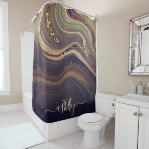 Abstract Marble and Glitter Shower Curtain