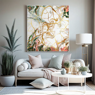 Abstract Marble art dark green pink gold web Canvas Print