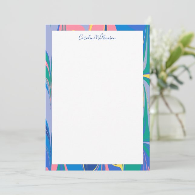 Abstract Marble Art in Bright Blue Personalised Card (Standing Front)
