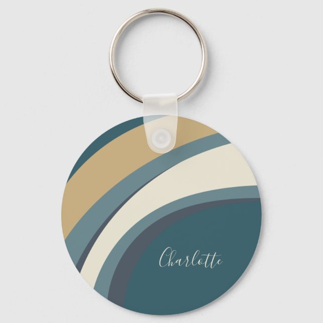Abstract Marble Art in Teal and Tan Personalised   Key Ring (Front)