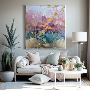 Abstract Marble art Pink Blue Gold Elegant Canvas Print