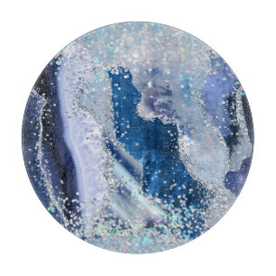 ABSTRACT MARBLE BLUE GLITTER TRAY CUTTING BOARD