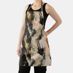 Abstract Marble Fluid Art Apron Gold Ink Luxury