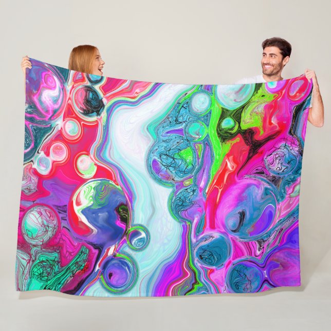 Abstract Marble Fluid Art Red, White, Purple Green Fleece Blanket (In Situ)