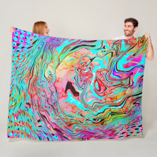Abstract Marble Fluid Art Teal Purple Blue Fleece Blanket