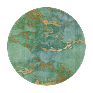 ABSTRACT MARBLE GREEN GOLD TRAY CUTTING BOARD