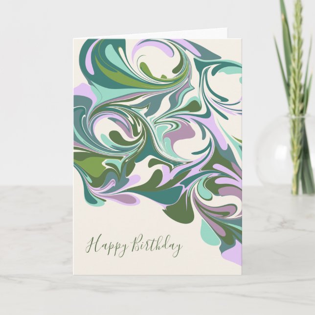 Abstract Marble in Purple and Green Birthday Card (Front)