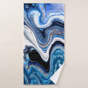 Abstract marble liquid texture in silver white gli bath towel