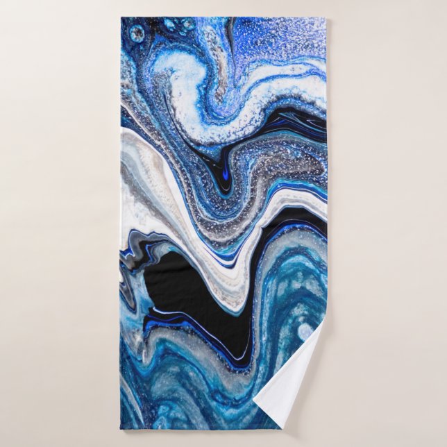 Abstract marble liquid texture in silver white gli bath towel (Bath Towel)