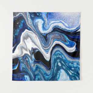 Abstract marble liquid texture in silver white gli tapestry