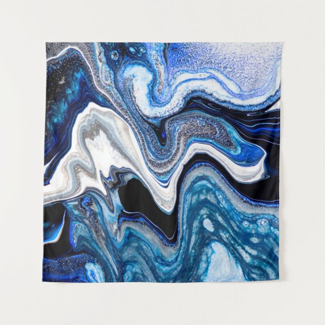 Abstract marble liquid texture in silver white gli tapestry (Front)