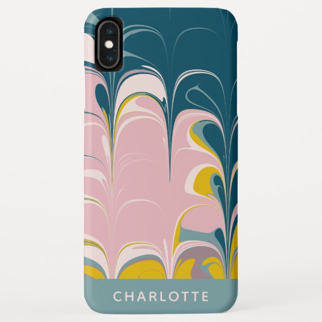 Abstract Marble Modern Ebru Pattern Teal and Pink Case-Mate iPhone Case (Back)