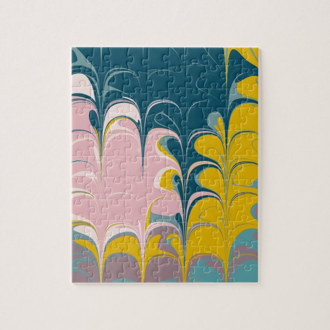 Abstract Marble Modern Ebru Pattern Teal and Pink Jigsaw Puzzle (Vertical)