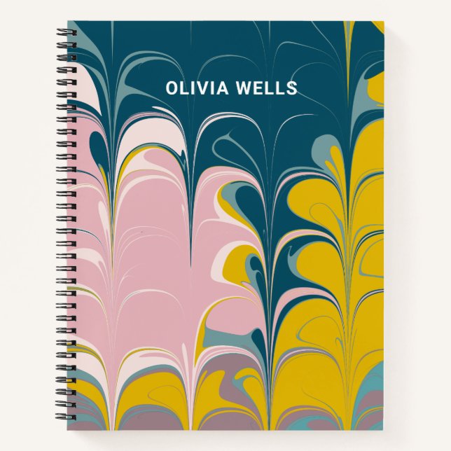 Abstract Marble Modern Ebru Teal Personalised Notebook (Front)