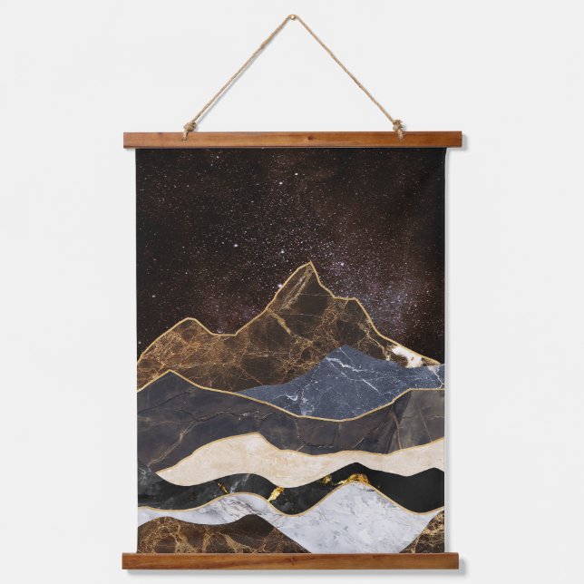Abstract Marble Mountains Under Starry Sky Hanging Tapestry (Front)