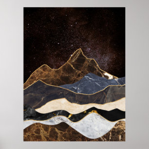 Abstract Marble Mountains Under Starry Sky Poster