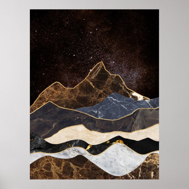 Abstract Marble Mountains Under Starry Sky Poster (Front)