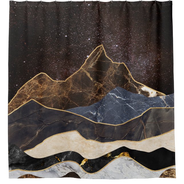 Abstract Marble Mountains Under Starry Sky Shower Curtain (Front)