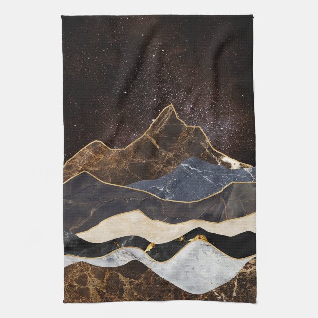 Abstract Marble Mountains Under Starry Sky Tea Towel (Vertical)