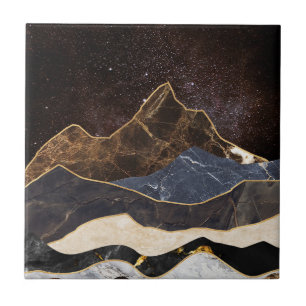 Abstract Marble Mountains Under Starry Sky Tile