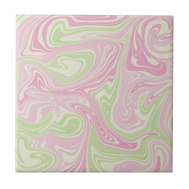 Abstract Marble Pink Green Wavy Stripe Modern  Tile (Front)