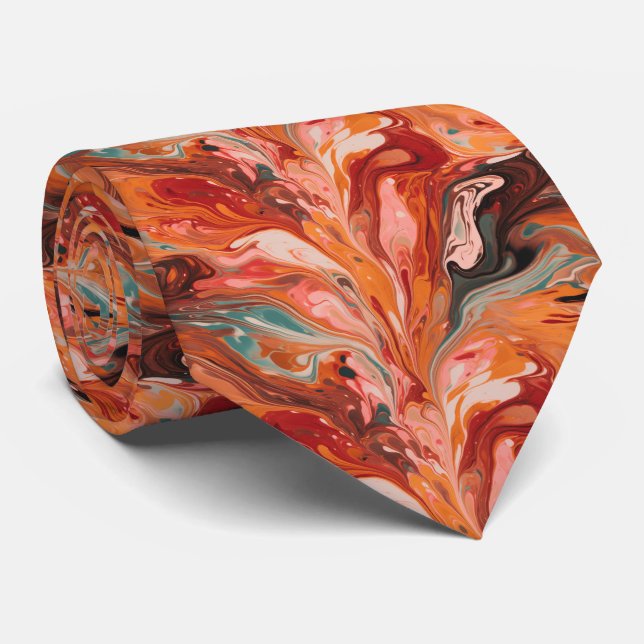 Abstract Marble Red Neck Tie (Rolled)
