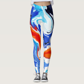 Abstract Marble Red Orange Blue Purple Pattern Leggings