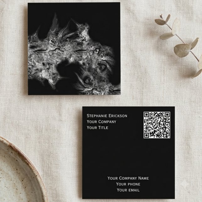 Abstract Marble Smoke Square Business Card (Square business card with abstract smoke art for a creative professional's networking needs.)