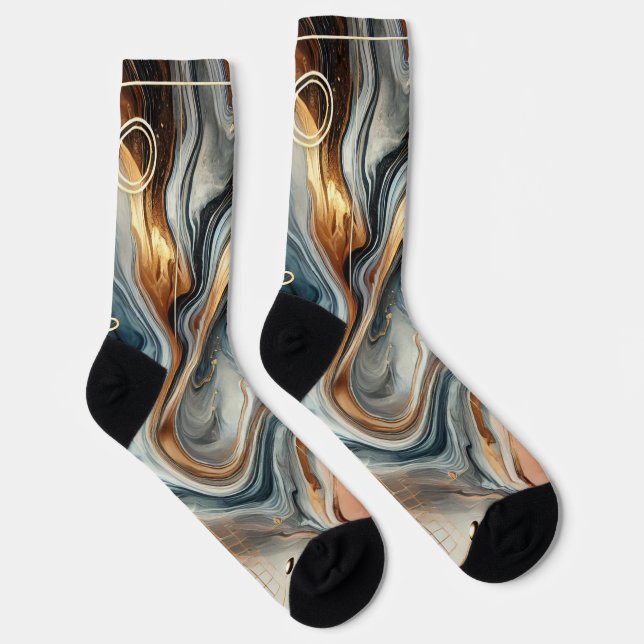 Abstract Marble Socks – Luxe Gold & Navy Swirl (Right)