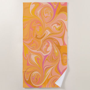 Abstract Marble Swirl Art in Yellow Beach Towel