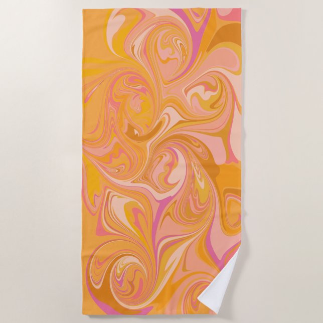 Abstract Marble Swirl Art in Yellow Beach Towel (Front)