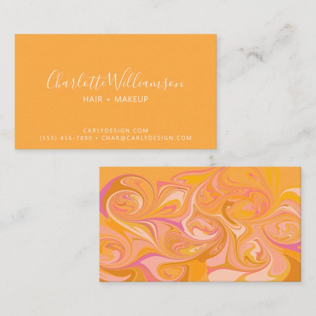 Abstract Marble Swirl Art in Yellow Pink Business Card (Front/Back)