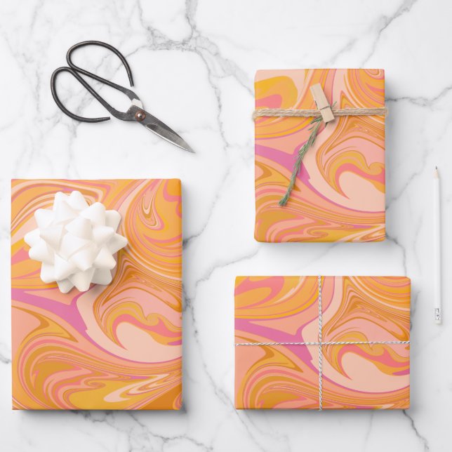 Abstract Marble Swirl Art in Yellow Wrapping Paper Sheet (Front)