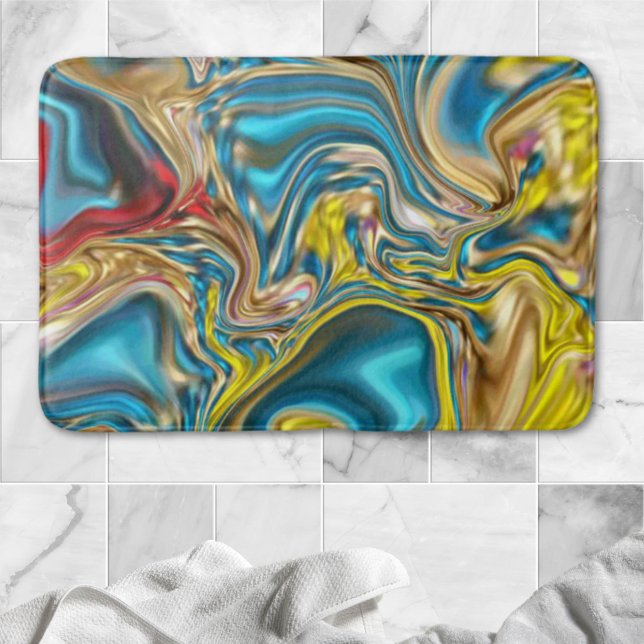 abstract marble swirls yellow teal turquoise blue bath mat (abstract marble swirls yellow teal turquoise blue bath mat)