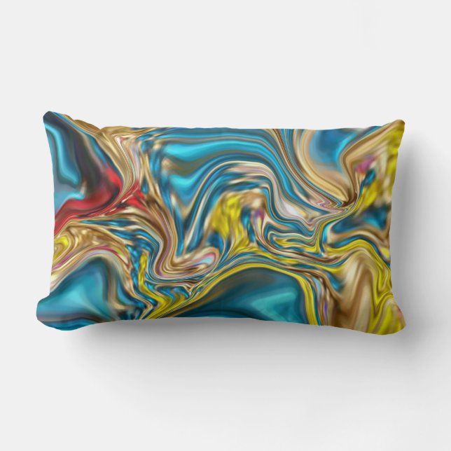 abstract marble swirls yellow teal turquoise blue lumbar cushion (Front)